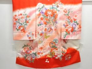 花車に蝶模様一つ紋子供着物(内袖・長襦袢付き)